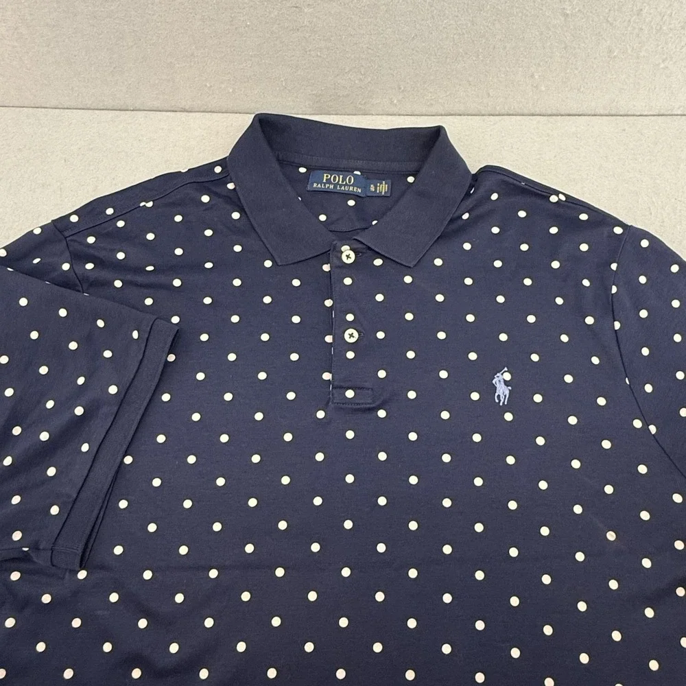 Polo Ralph Lauren Polo Shirt Men's XL Navy Blue Polka Dot Soft Touch Pima Cotton